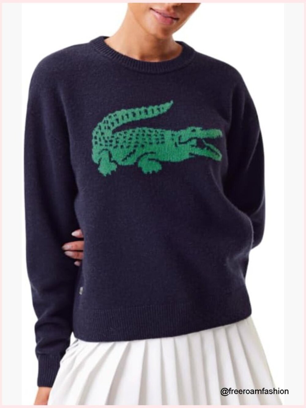 Cashmere Blend Crewneck Pullover Sweater with Crocodile Design - Picture 1 of 6